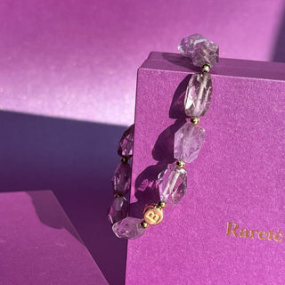 Rareté Studios Belonging Bracelet, Amethyst, faceted beads, 18k yellow gold letter beads
