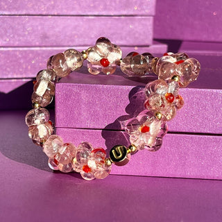 Rareté Studios Belonging Bracelet, blossom glass beads, 18k yellow gold letter beads